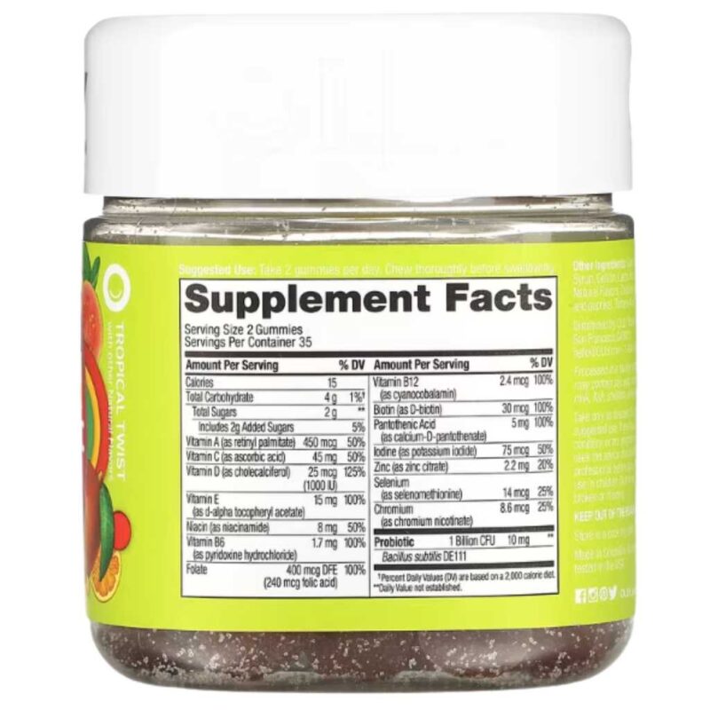 Información nutricional de OLLY Multi + Probiotic Tropical Twist 70 gomitas