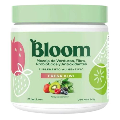 Frasco de Bloom Fresa Kiwi suplemento en polvo con mezcla de superalimentos