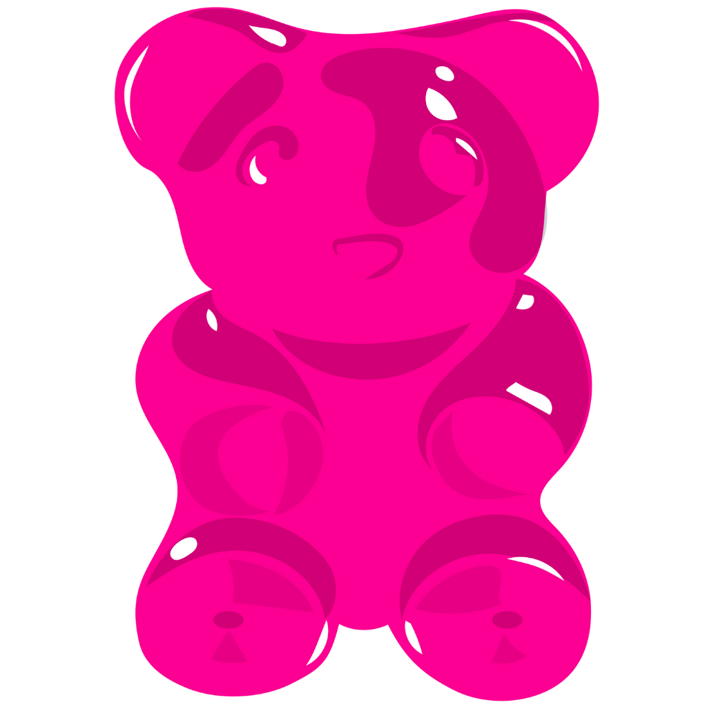 Gomita rosa brillante con expresión tierna, imagen decorativa de Bloodshopp