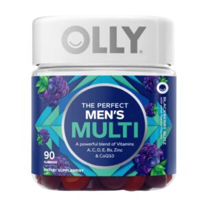 Frasco de gomitas Olly Men's Multi con mezcla de vitaminas para hombres.