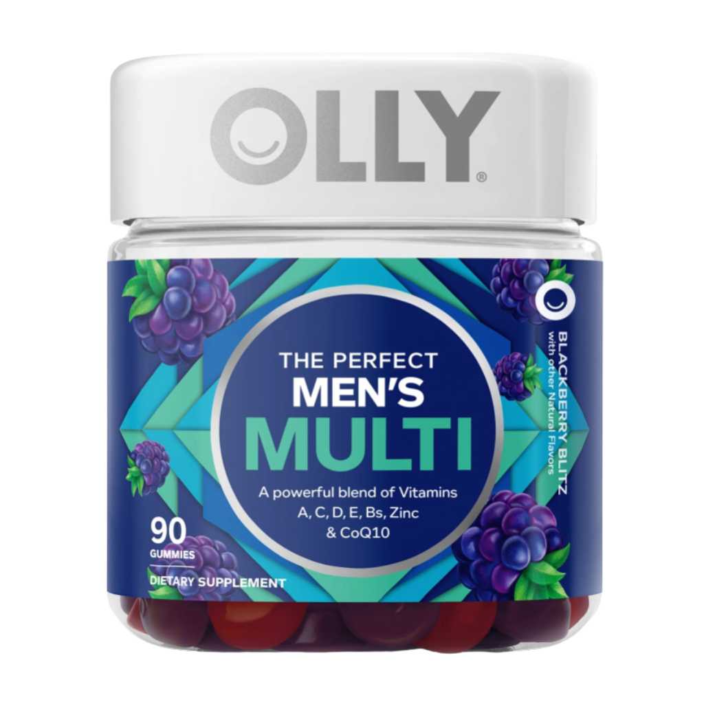 Frasco de gomitas Olly Men's Multi con mezcla de vitaminas para hombres.