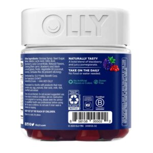 Información de ingredientes y beneficios de Olly Men's Multi en el frasco.