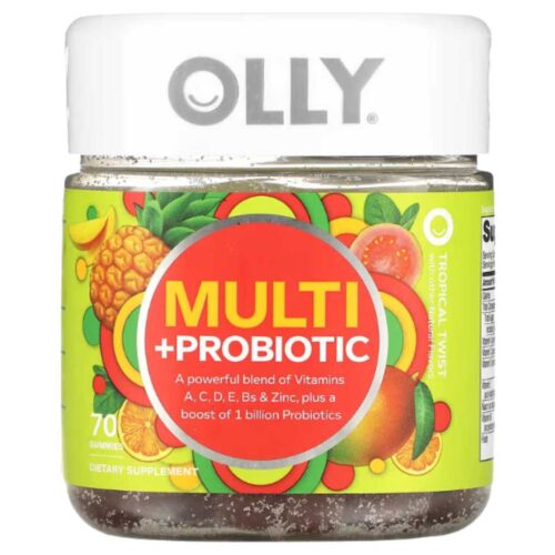 Frasco frontal de OLLY Multi + Probiotic sabor Tropical Twist