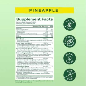 Información nutricional de Bloom Pineapple con probióticos, enzimas y superfoods