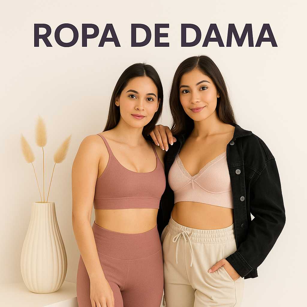 Mujeres probándose ropa de moda en una tienda moderna con ambiente minimalista, representando la categoría de ropa femenina de Bloodshopp.