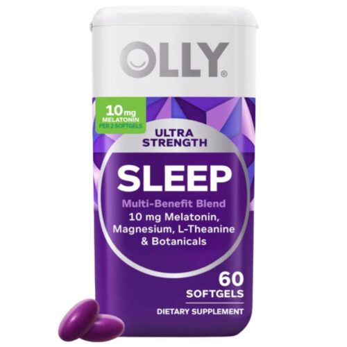 Frasco de OLLY Sleep Ultra Strength 60 cápsulas con melatonina, magnesio y L-teanina