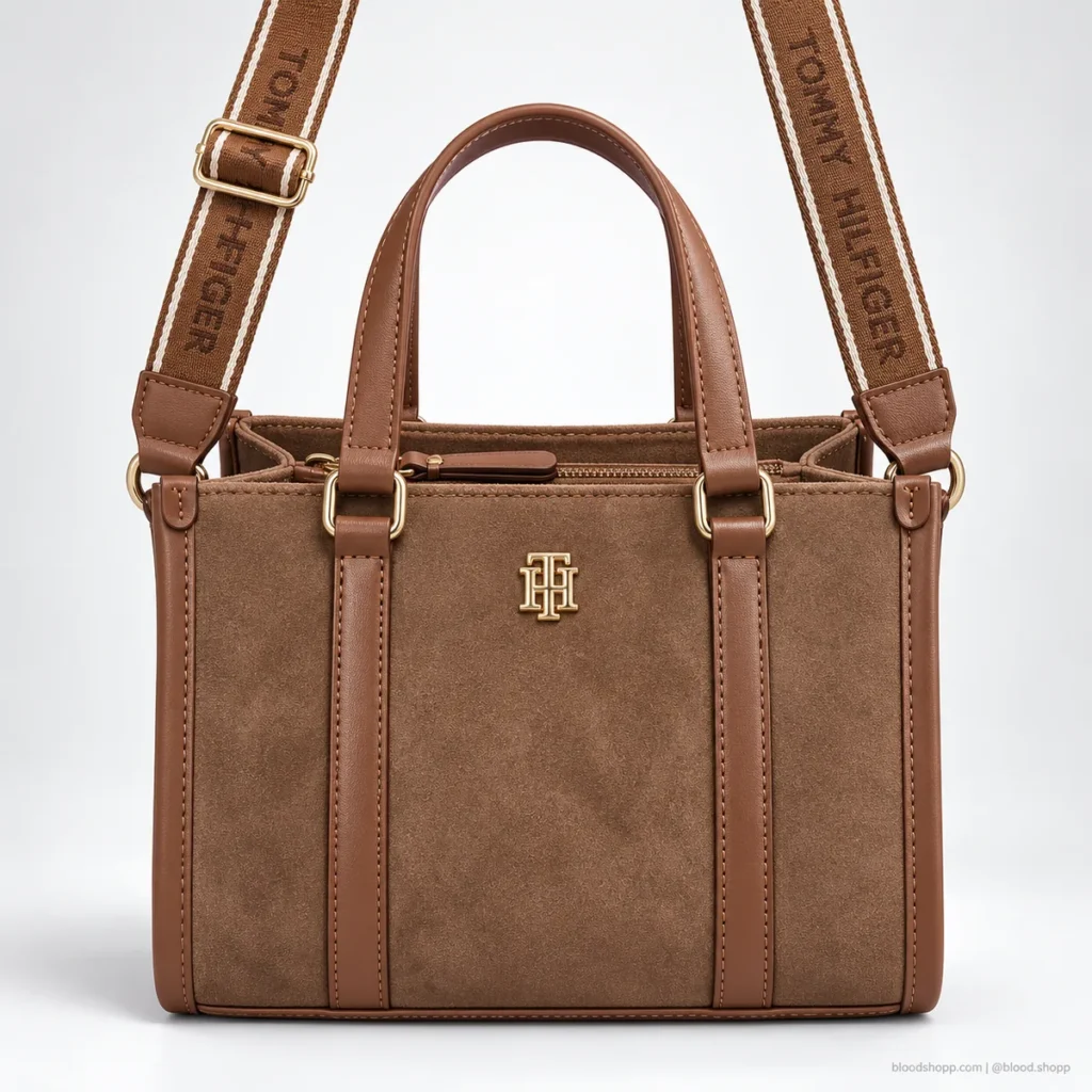 Bolsa Mini Tote Tommy Hilfiger Café Cognac con Correa Logo