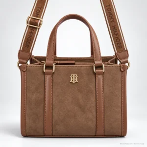 Bolsa Mini Tote Tommy Hilfiger Café Cognac con Correa Logo