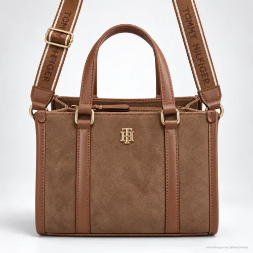 Bolsa Mini Tote Tommy Hilfiger Café Cognac con Correa Logo