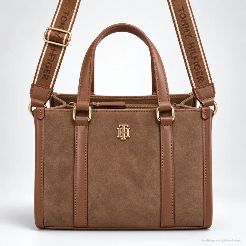 Bolsa Mini Tote Tommy Hilfiger Café Cognac con Correa Logo