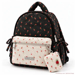 Mochila Mini Madden Girl Negra/Crema con Rosas y Carterita Desmontable
