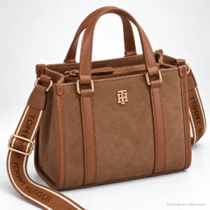 Bolsa Mini Tote Tommy Hilfiger Café Cognac con Correa Logo