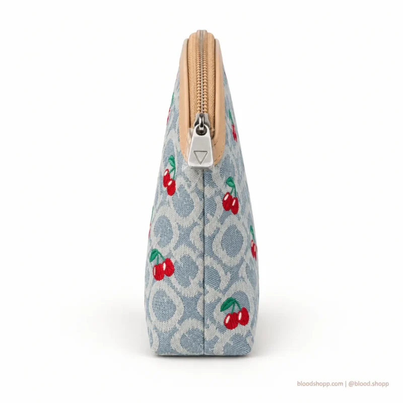 Cosmetiquera GUESS Monograma Denim con Cerezas Bordadas