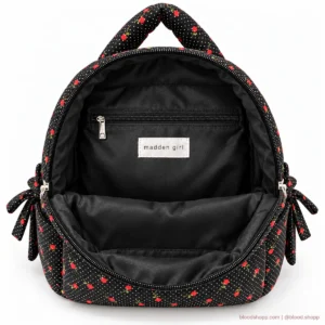 Mochila Mini Madden Girl Negra/Crema con Rosas y Carterita Desmontable
