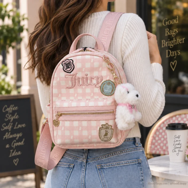 06-bs-mochila-juicy-couture-scottie-en-uso Mochila Juicy Couture Study in Style Scottie Pink Clay con Peluche