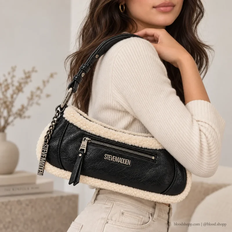 Bolsa Shoulder Steve Madden BSLOANE2 Negra con Borrega