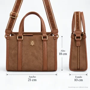 Bolsa Mini Tote Tommy Hilfiger Café Cognac con Correa Logo
