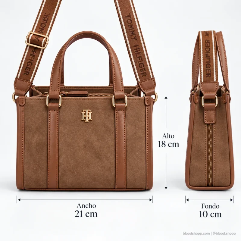 Bolsa Mini Tote Tommy Hilfiger Café Cognac con Correa Logo