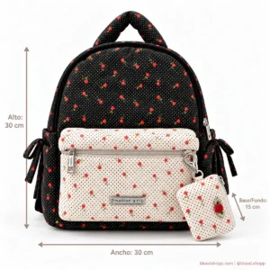 Mochila Mini Madden Girl Negra/Crema con Rosas y Carterita Desmontable
