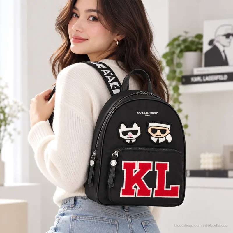 Mochila Karl Lagerfeld Paris Khloe Amour LH5KX8CD Negra con Parches KL