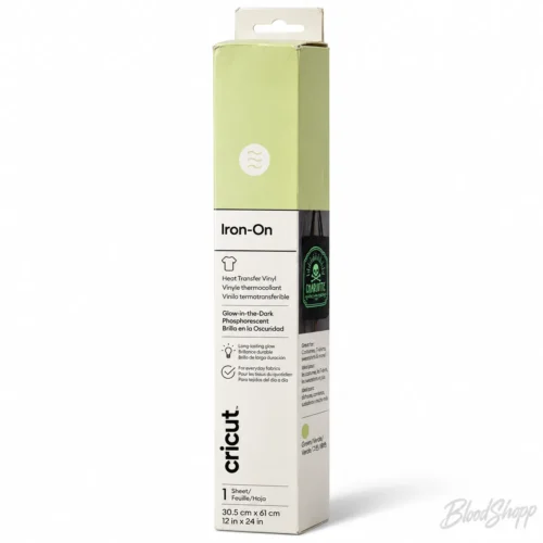 Caja de vinil textil Cricut Iron-On Glow-in-the-Dark verde de 30.5 × 61 cm, vista frontal