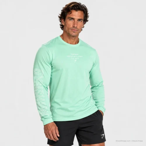 Playera Gymshark Conditioning Goods manga larga verde Strength Green talla S vista frontal
