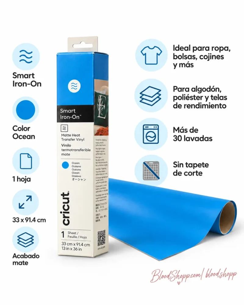 Características del Cricut Smart Iron-On Ocean para personalización de textiles