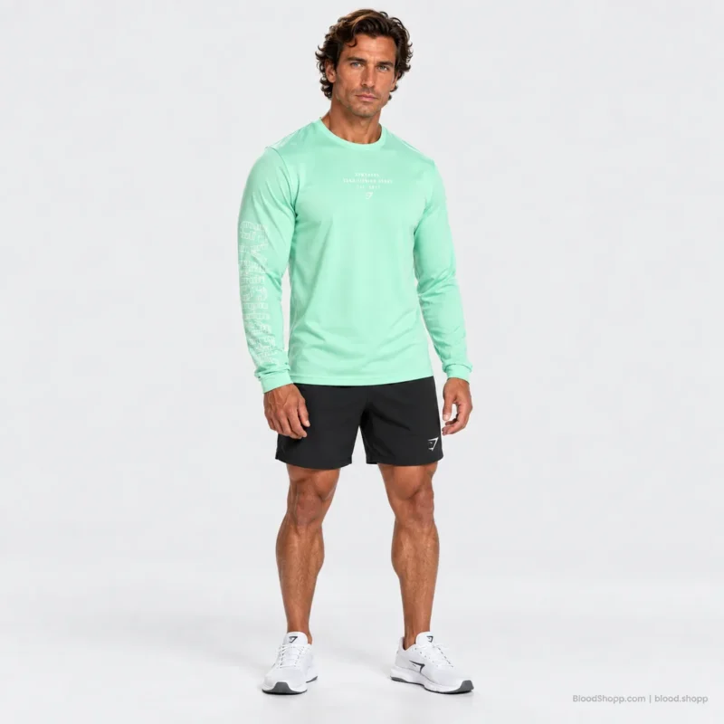 Playera manga larga Gymshark Conditioning Goods Strength Green vista tres cuartos