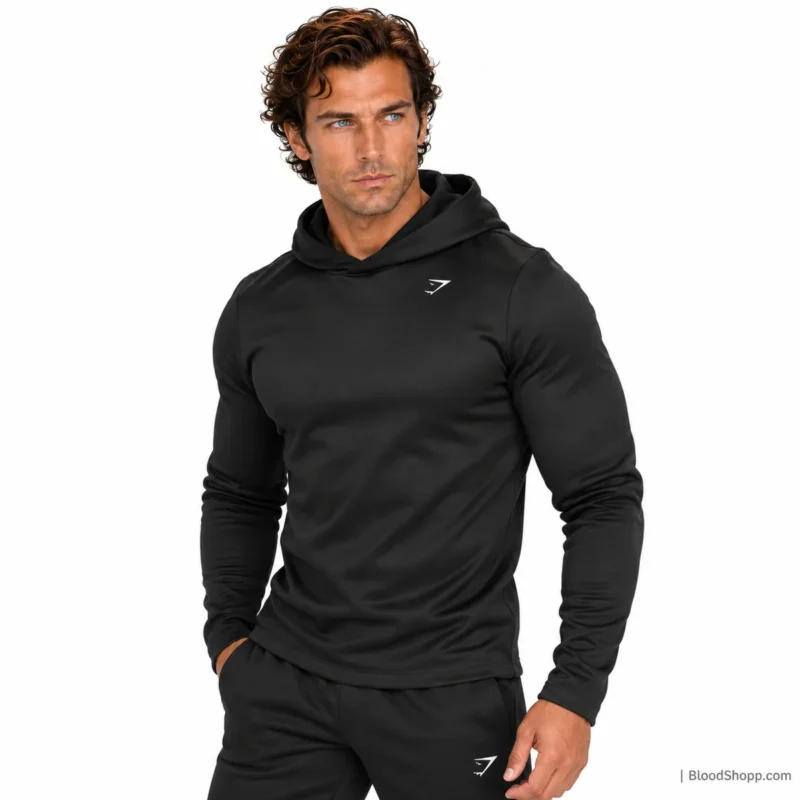 Gymshark Training Hoodie negra para hombre vista tres cuartos