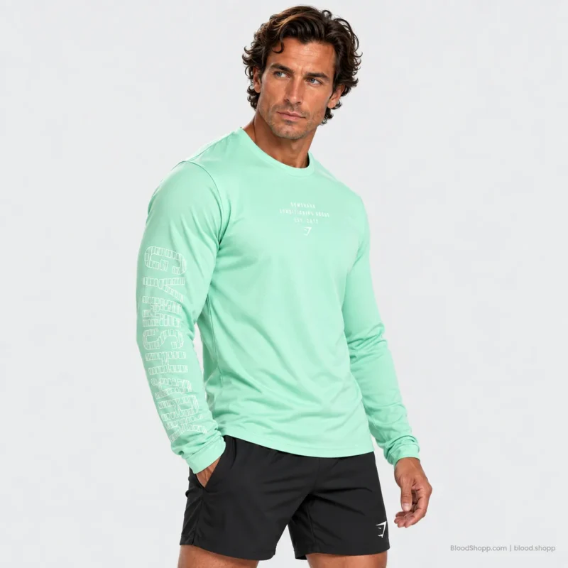 Playera Gymshark verde de manga larga talla S vista lateral