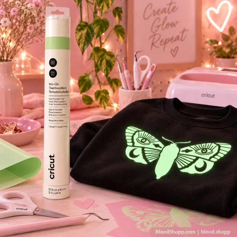 Vinilo Cricut Glow-in-the-Dark aplicado en sudadera negra