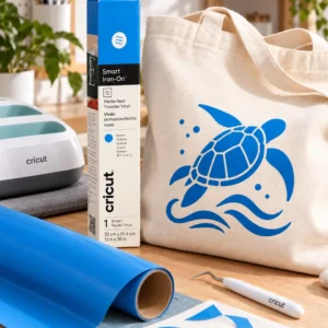 Cricut Smart Iron-On Ocean aplicado en bolsa de tela personalizada
