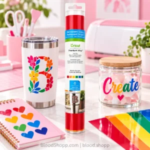 Cricut Premium Vinyl permanente brillante aplicado en proyectos decorativos