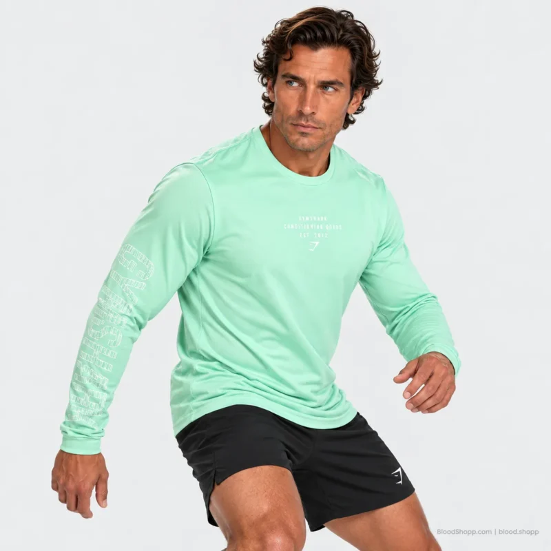 Playera Gymshark Conditioning Goods verde manga larga talla S en uso